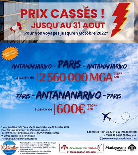 vol tana paris pas cher